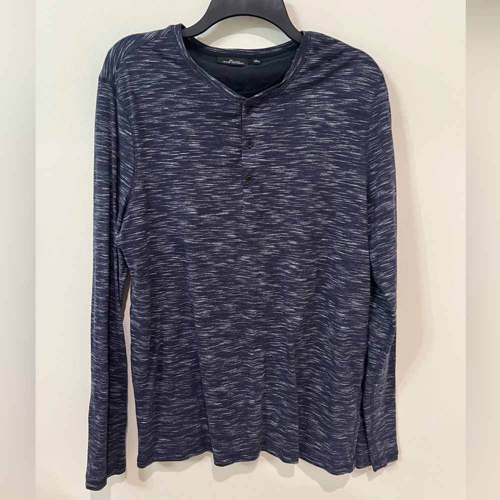 Marc Anthony Mens Slim Fit Navy Space Dye Long Sleeve Henley Shirt